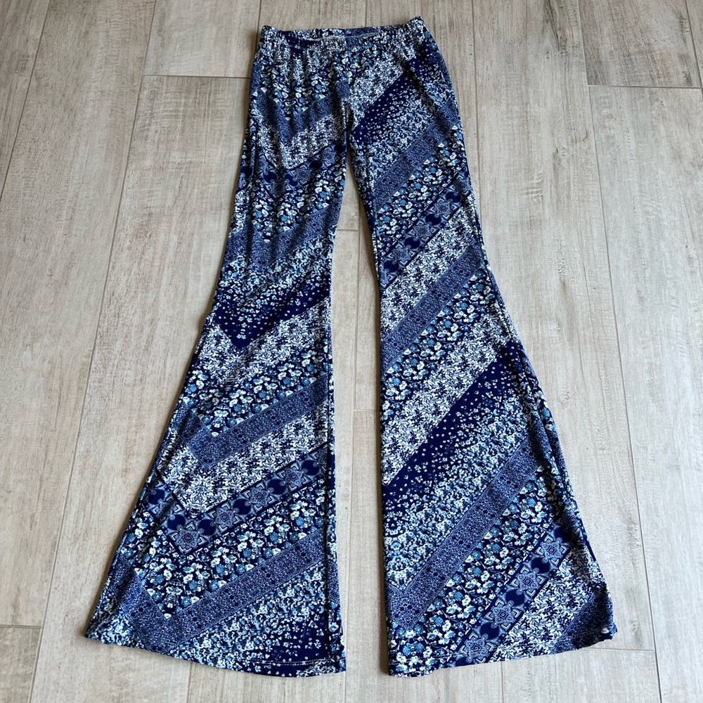 Blue and White Soft bell bottom pants